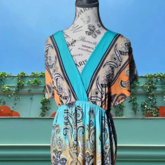 Christina Love Paisley Turquoise and Orange Cover Up For Swimsuit or Sundress - Picture 5 of 16